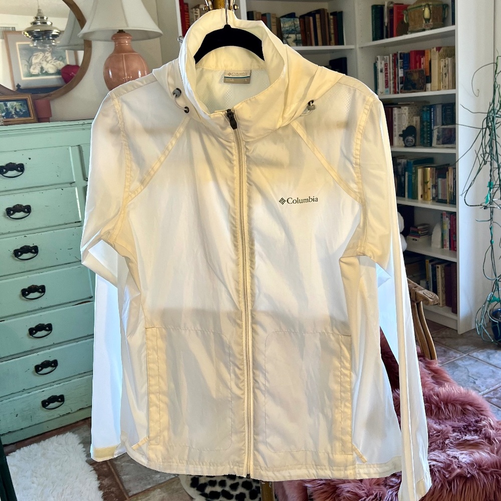 Columbia Women's White Windbreaker with Hidden Hood
